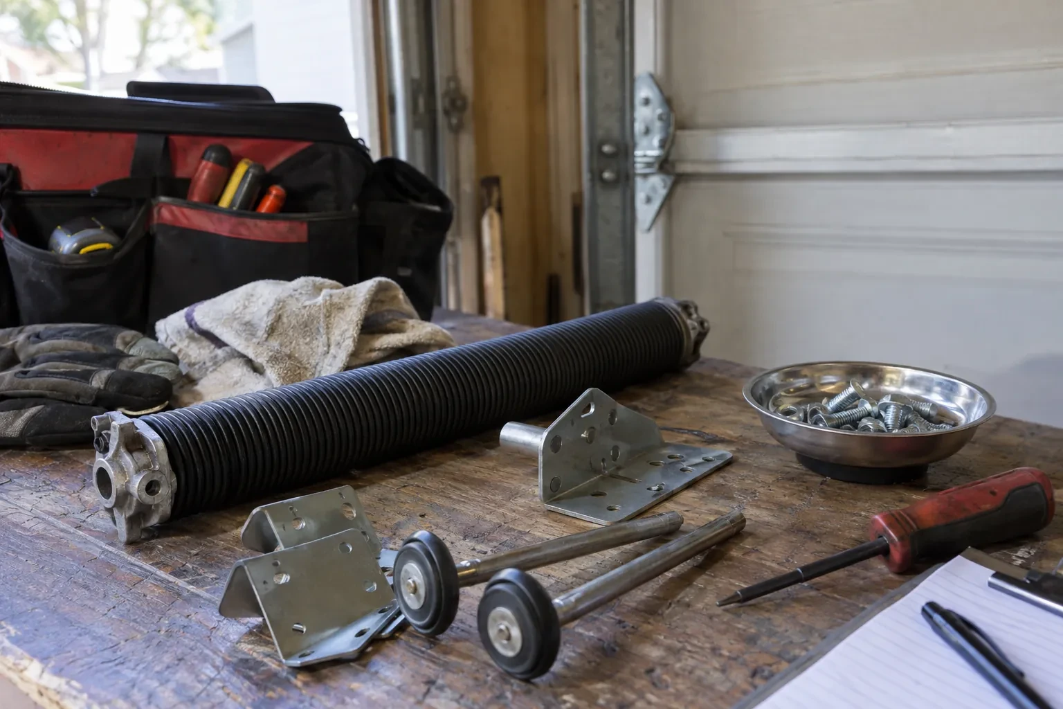 Illustrative garage doors scene; not an actual job