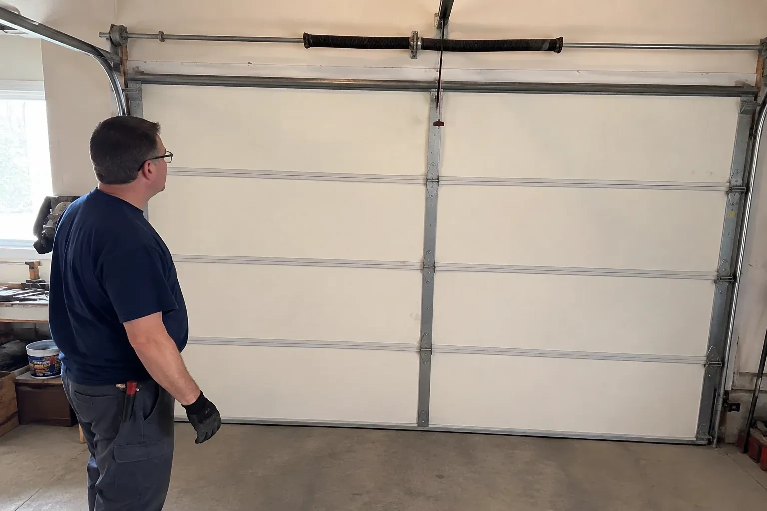 Illustrative garage doors scene; not an actual job — Off-Track Garage Door Reset, Oshawa